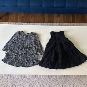 OshKosh B'gosh Black Corduroy Dress and Patterned Tiered Dress 24 months